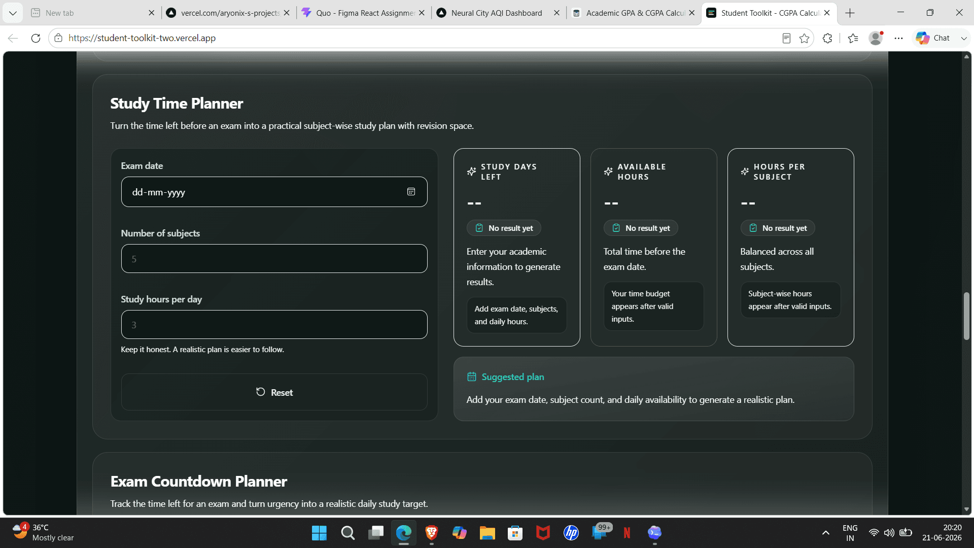 Student Toolkit study planner screenshot